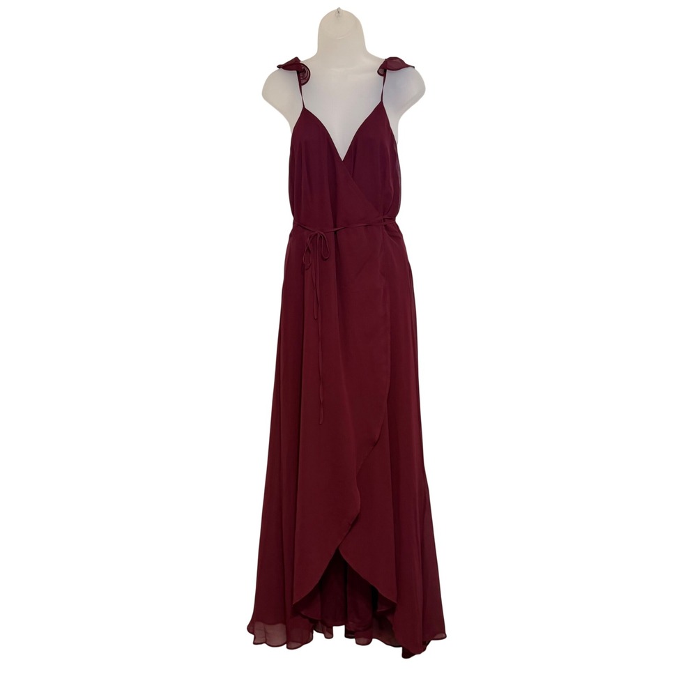 New Lulus Burgundy Chiffon Wrap Maxi Dress Bridesmaid Formal Gown Size XL
